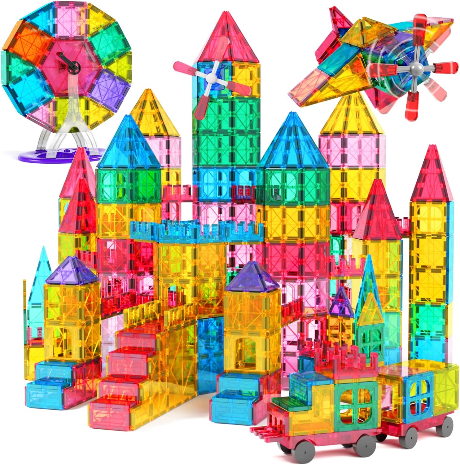 Jasonwell 100pcs Magnetic Tiles Building Blocks Set for Boys Girls Preschool Educational Magna Construction Kit Magnet Stacking STEM Toys Birthday Gifts for Kids Toddlers 3 4 5 6 7 8 9 10   Year Old