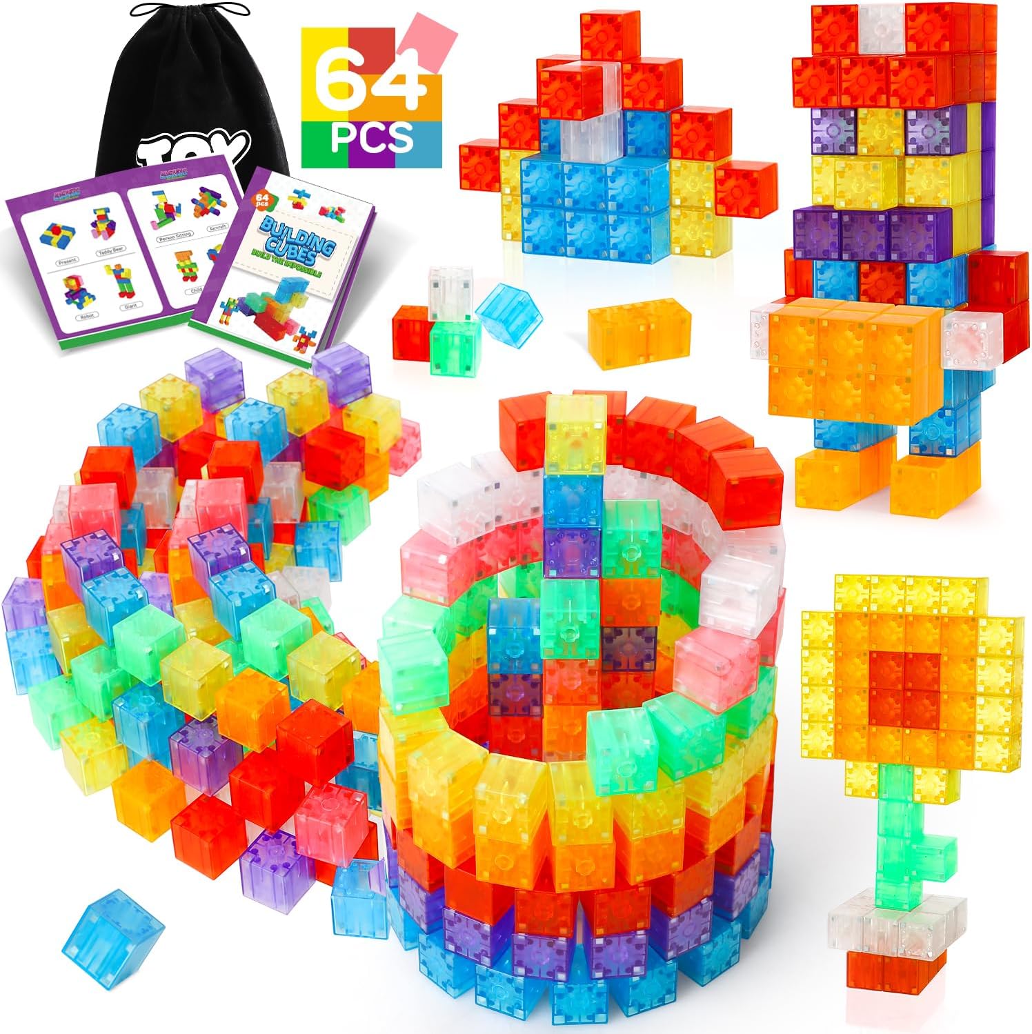 TOY Life 64Pcs Magnetic Blocks for Kids Ages 3 4 5 8, Magnetic Building Blocks Magnet Blocks for Toddlers Magnet Toys Magnetic Toys for Kids Building Blocks STEM Magnetic Sensory Toy for Kids