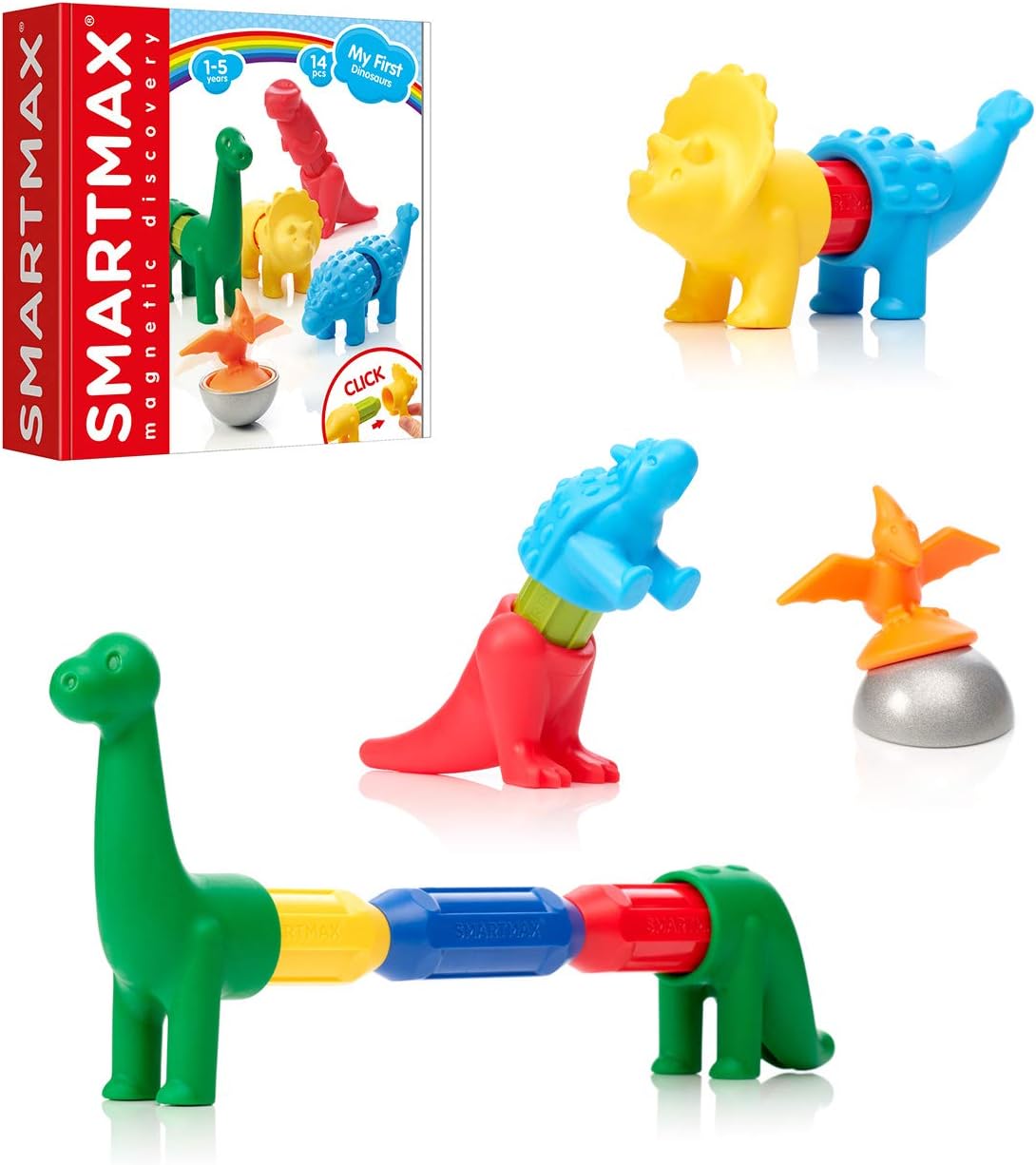 SmartMax My First Dinosaurs STEM Magnetic Discovery Building Set with Soft Animals for Ages 1-5