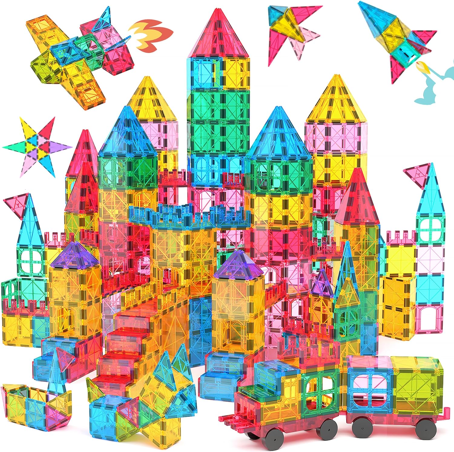 Jasonwell Magnetic Tiles Kids Magnetic Blocks Building Sets 3D Magnet Tile Building Blocks Magna Construction Educational STEM Toys Gifts for Toddlers Boys Girls 3 4 5 6 7 8 9 10   Year Old