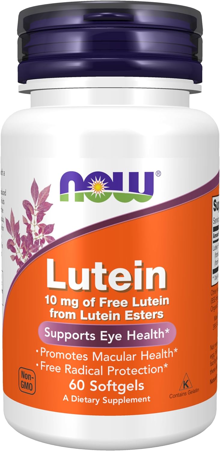 NOW Supplements, Lutein 10 mg with 10 mg of Free Lutein from Lutein Esters, 60 Softgels