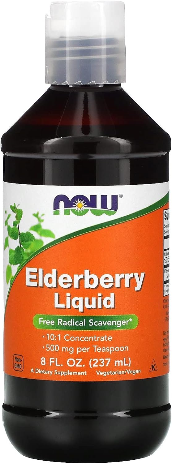 NOW Supplements, Elderberry Liquid 500 mg, 10:1 Concentrate, Free Radical Scavenger*, 8-Ounce