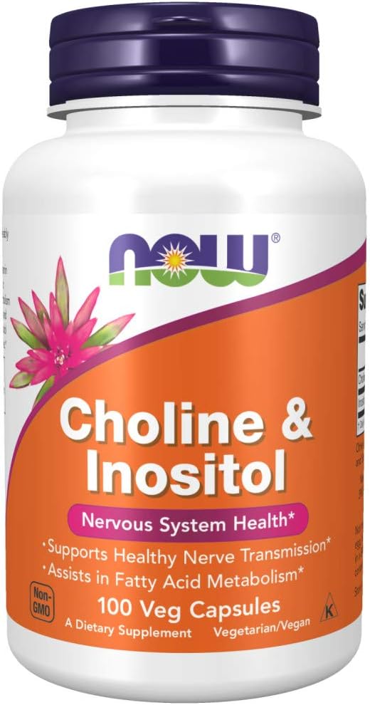 NOW Supplements, Choline & Inositol 500 mg, Healthy Nerve Transmission*, Nervous System Health*, 100 Capsules