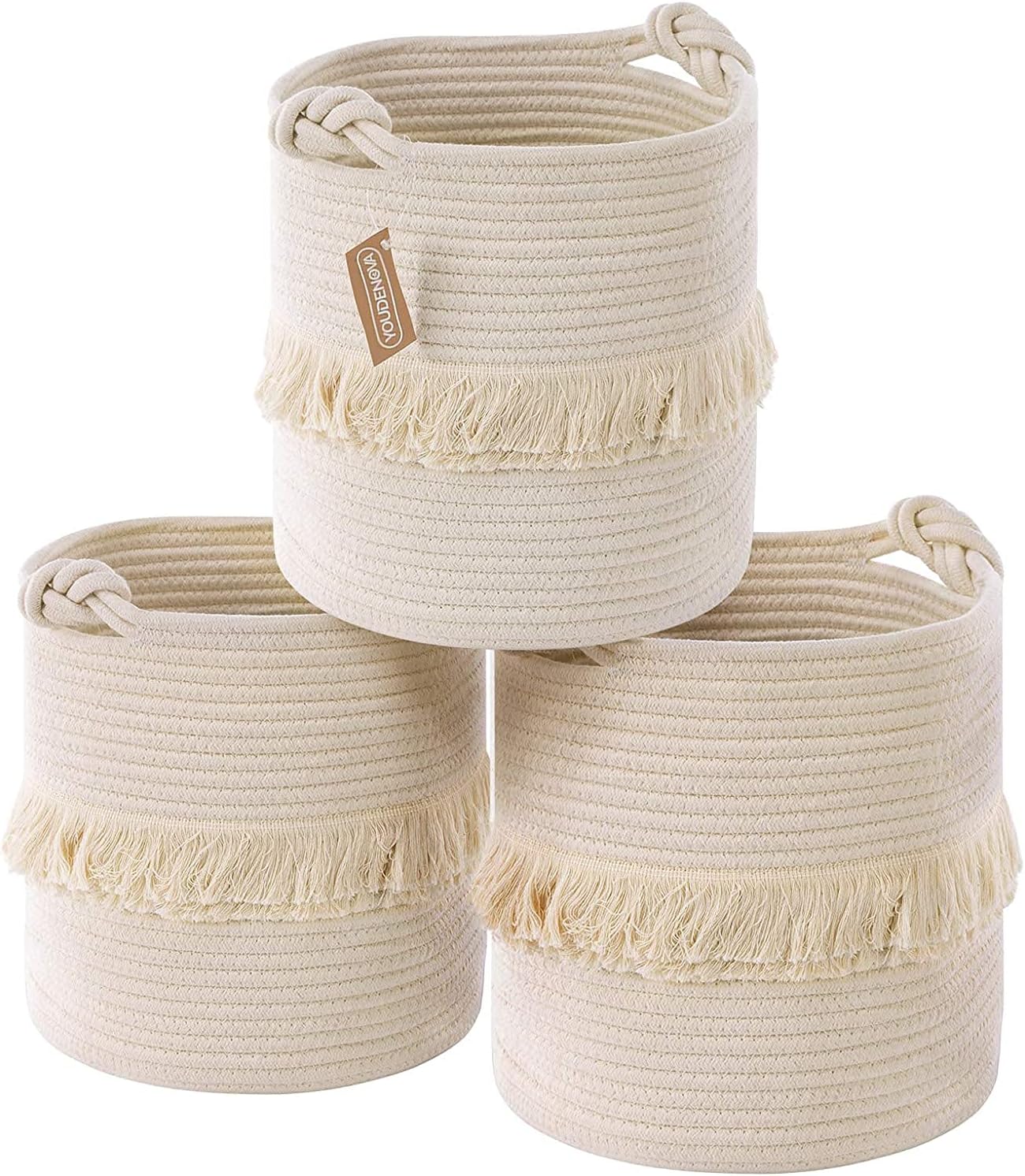YOUDENOVA Rope Storage Baskets Set of 3 - Stylish Woven Baskets with Reinforced Handles for Effortless Toy Storage and Baby Gift Organization in Nursery, Living Room, and Bedroom