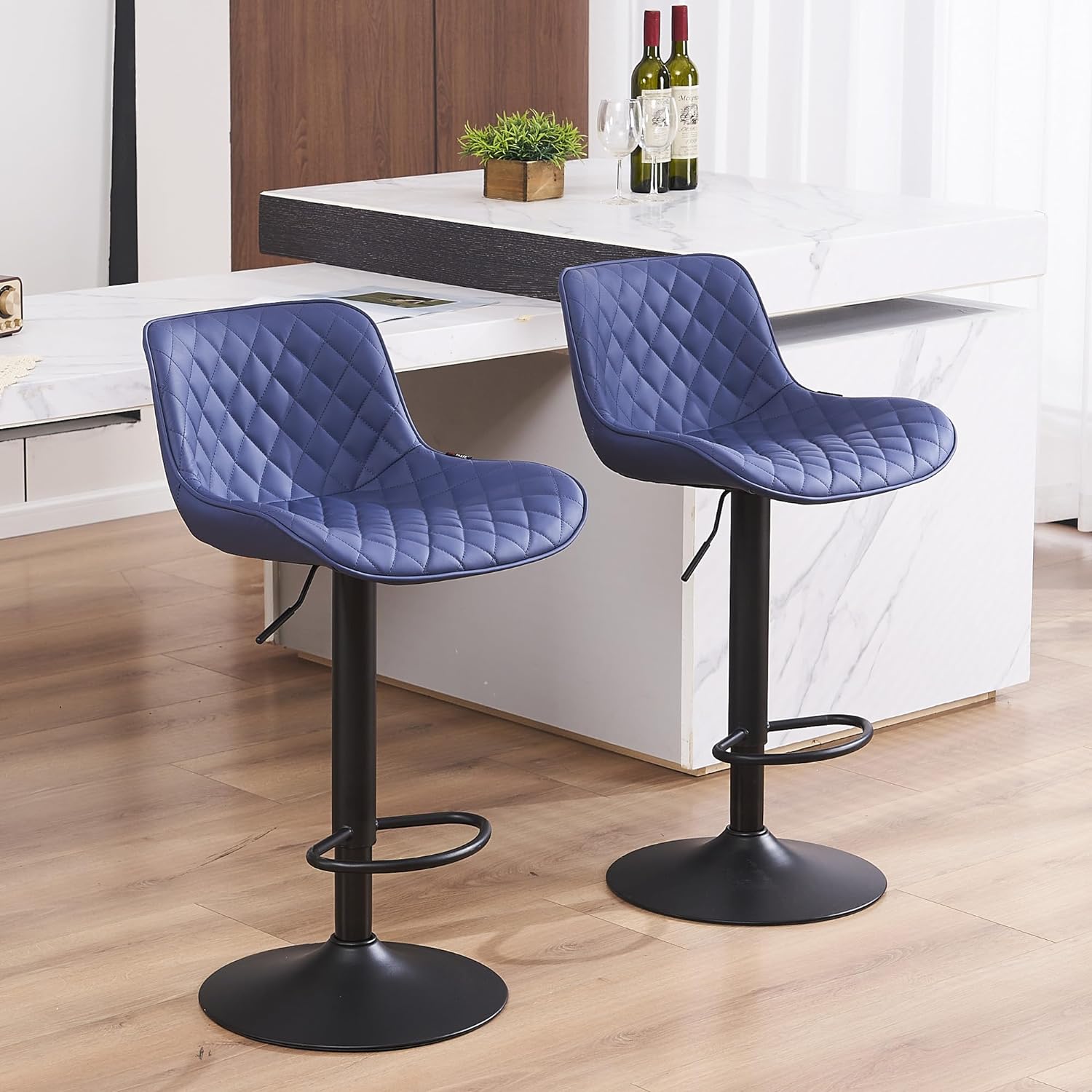 YOUTASTE Purple Bar Stools Set of 2 Adjustable Counter Height Bar Stool PU Leather Barstools with Back Swivel Modern Metal Diamond Chairs for Home Kitchen Island Restuarant Bistro