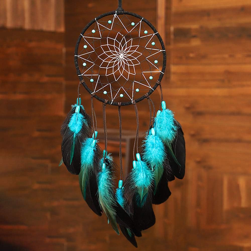 Blue Dream Catchers Handmade, Boho Traditional Circular Net for Wall Hanging Decor, Bedroom Kids, Home Decoration, Art Ornament Craft Gift