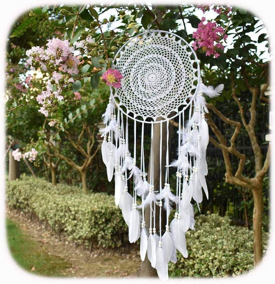 EasyBravo Large Boho Dream Catcher with White Feather Macrame Wall Hanging for Vintage Wedding Home Decorations 13.7in Circle 45.3in Long