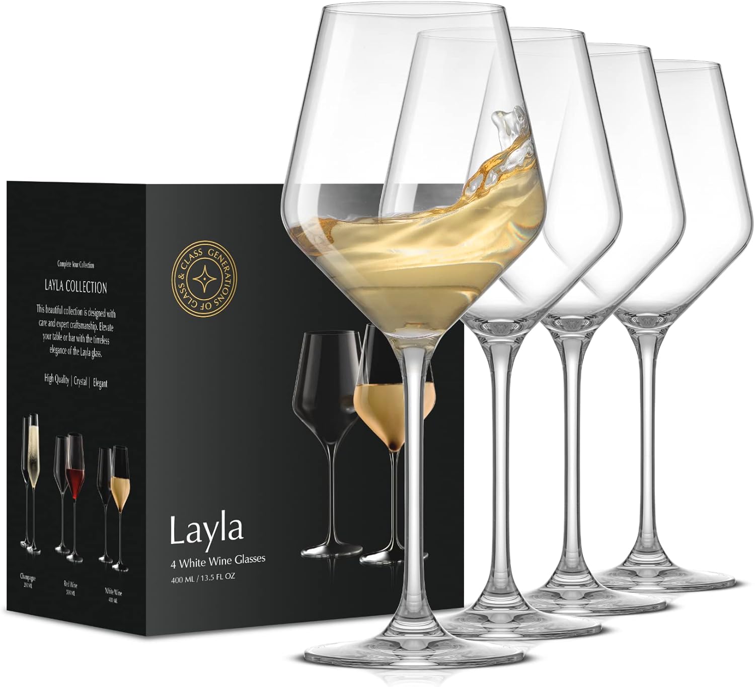 JoyJolt Layla White Wine Glasses, Set of 4 Italian Glasses, 13.5 oz Clear  Made in Europe