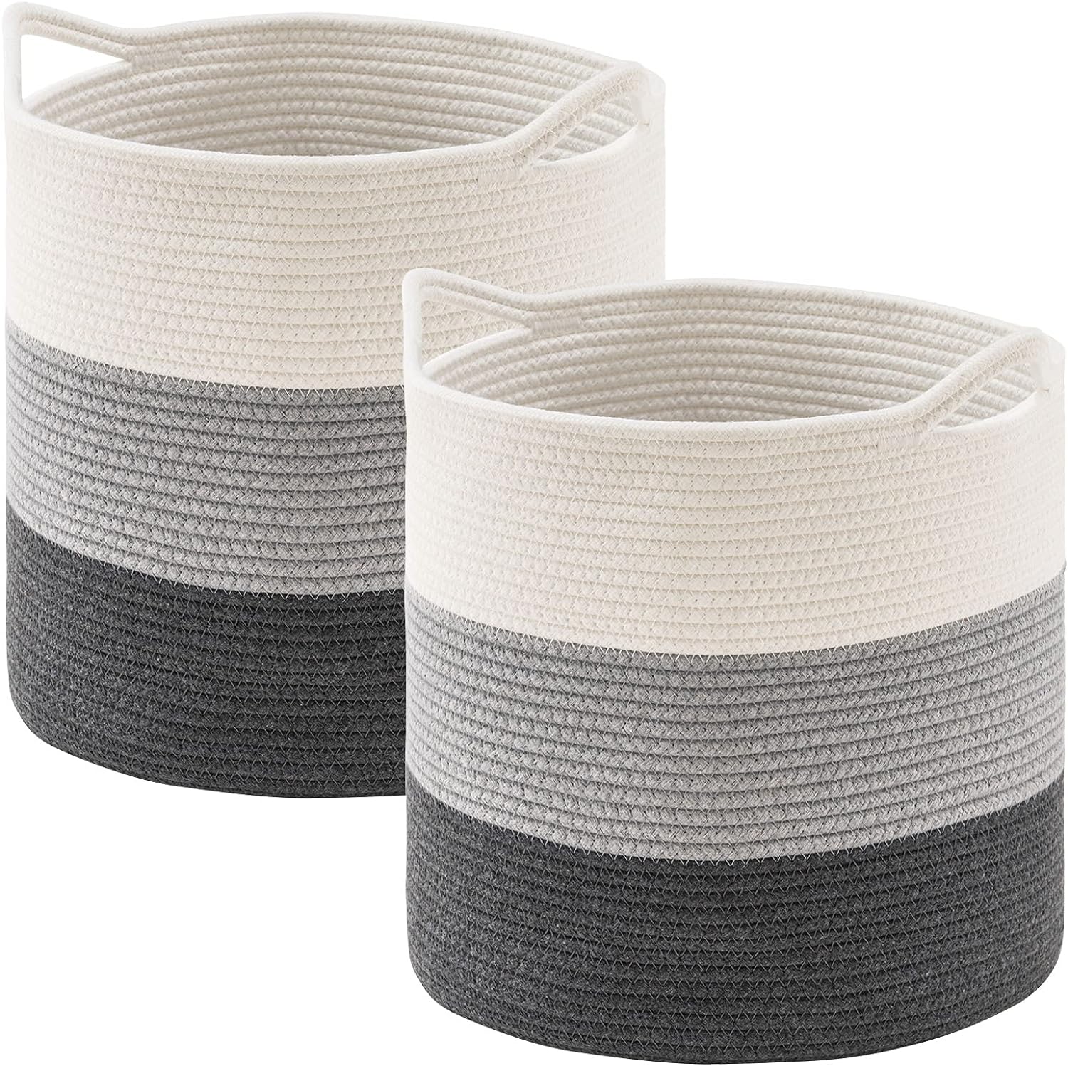 YOUDENOVA Cotton Rope Cube Storage Baskets, 13x13 Round Woven Baskets for Storage with Handles 2 Pack, Modern Decorative Storage Bins Dcor Baskets for 13 inch Cube Storage Shelves, Mix Grey