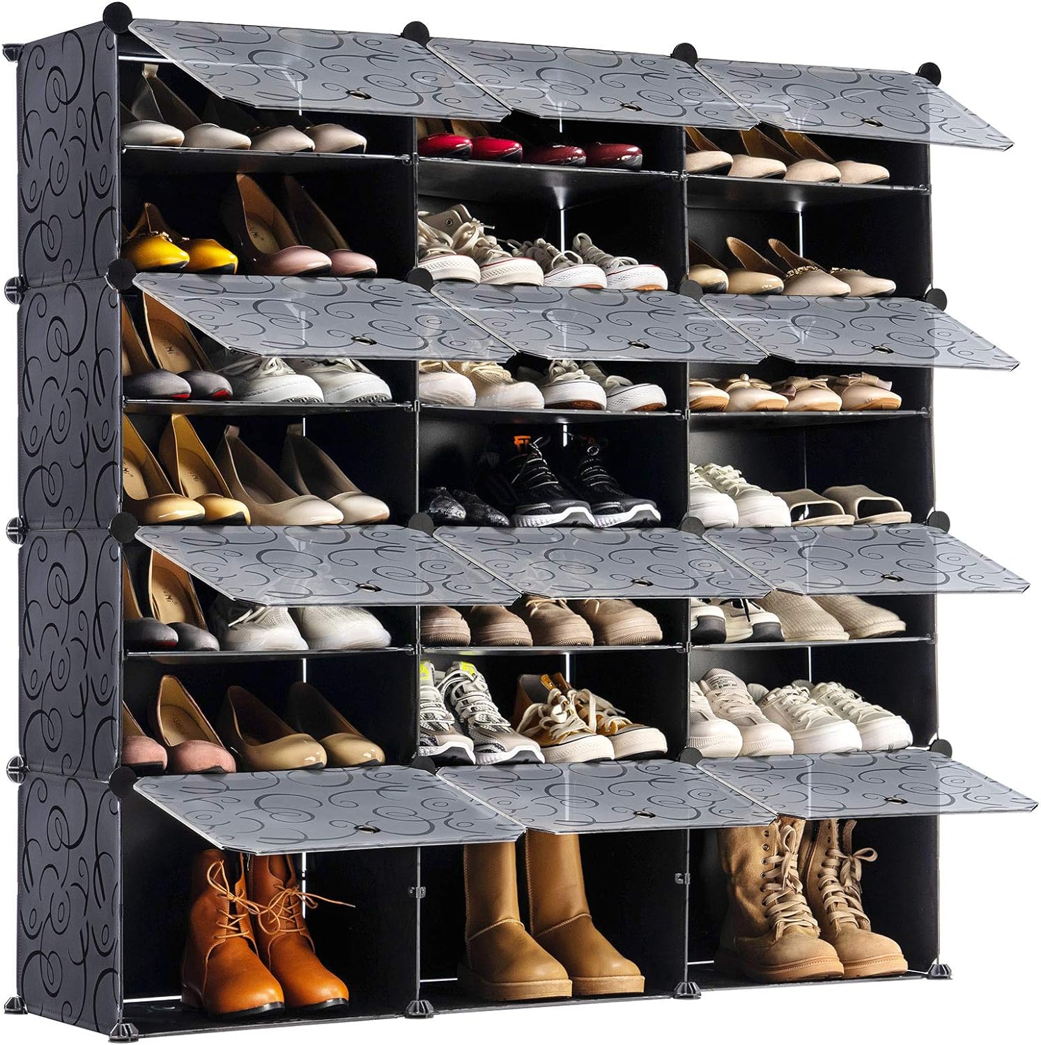 YOUDENOVA Portable Shoe Rack Organizer, 48-Pair Tower Shelf Storage Cabinets, Plastic Shoe Organizer for Entryway, Expandable for Heels,Boots,Slippers