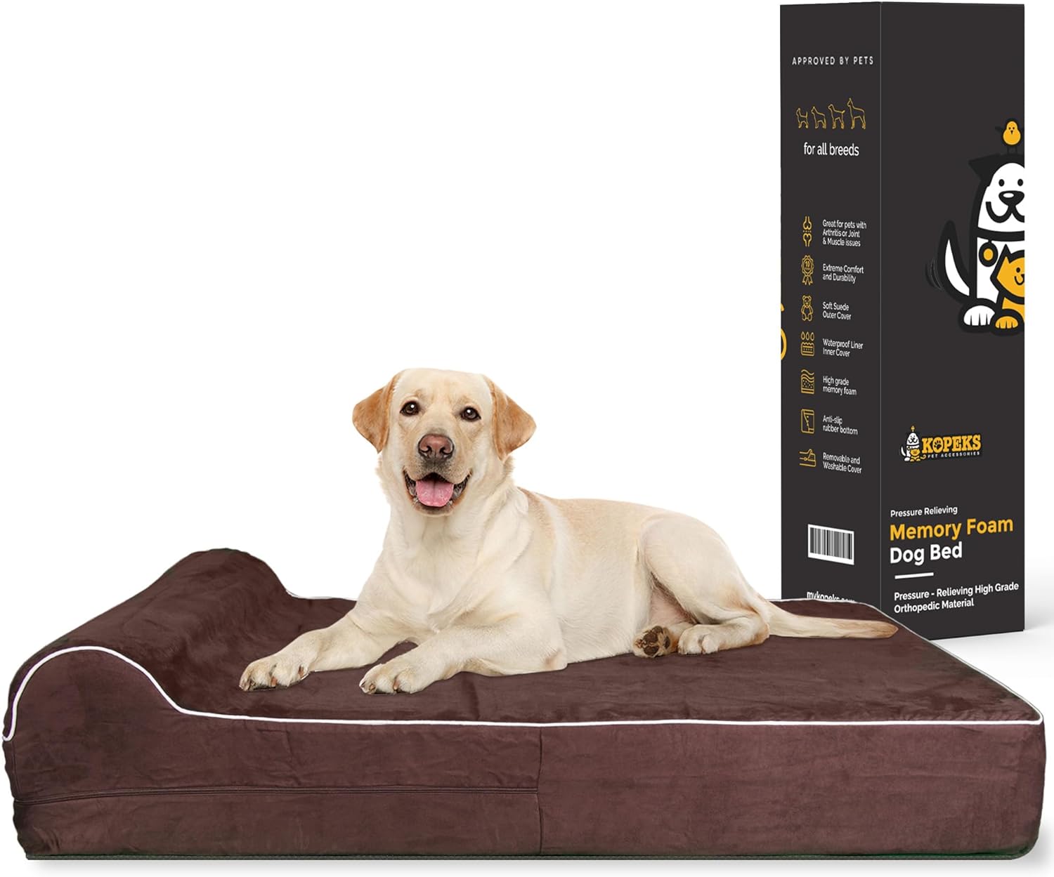 Jumbo Orthopedic - 7-inch Thick Memory Foam Pet Bed with Pillow - Removable Cover, Anti-Slip Bottom - Free Waterproof Liner Included - Sturdy Beds for Large Breed Dogs - Modern, Big