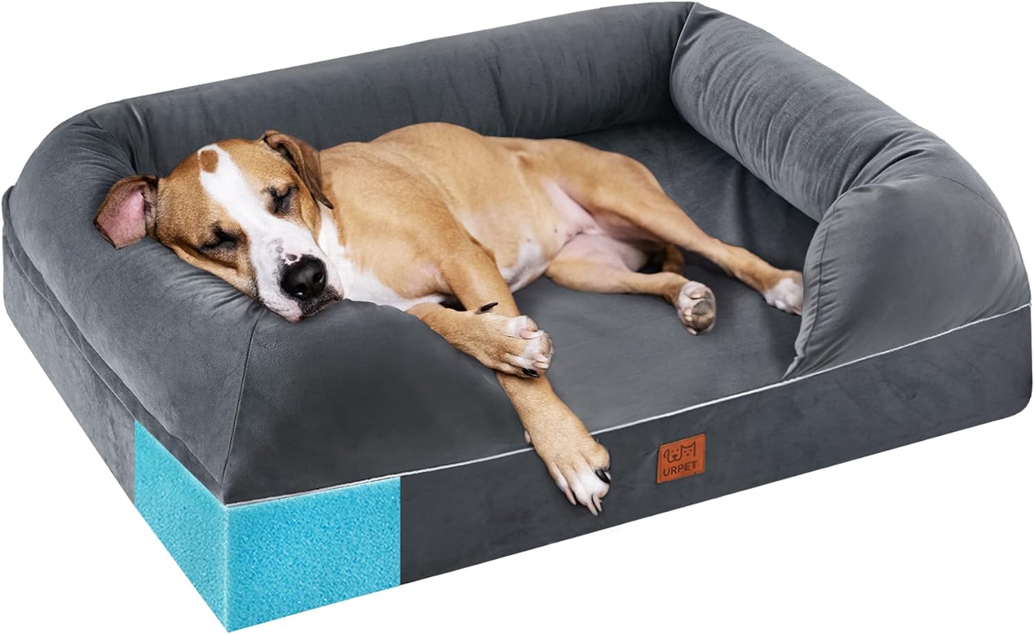 URPET Orthopedic Dog Bed Full Memory Foam, 36x28, Grey, Waterproof Liner, Removable Cover, CertiPUR-US Certified