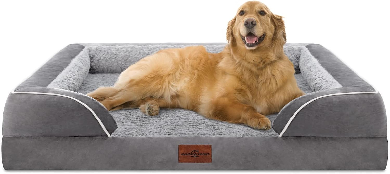 Comfort Expression Waterproof Orthopedic Foam Dog Beds for Extra Large Dogs Durable Dog Sofa Pet Bed Washable Removable Cover with Zipper and Bolster