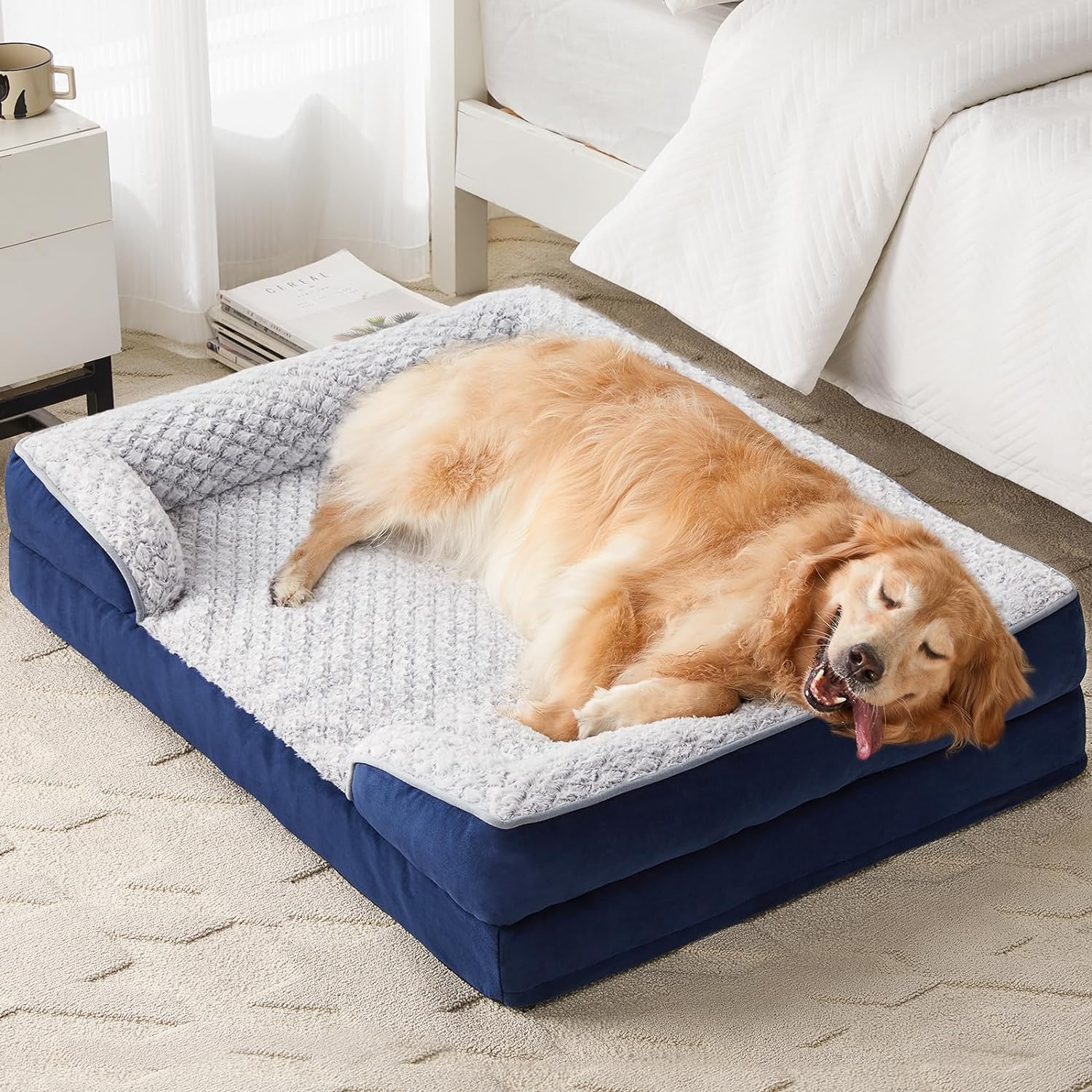 LNSSFFER Orthopedic Dog Beds for Large Dogs,Sofa Dog Bed for Extra Large Dogs. Egg Crate Foam Large Dog Bed with Removable Washable Pillow Cover,Waterproof Dog Couch Bed with Anti-slip Bottom,Pet Bed.