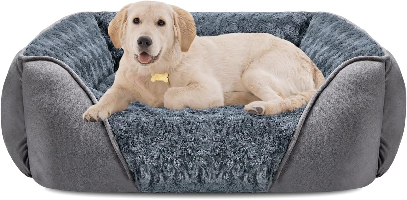 INVENHO Large Dog Bed for Large Medium Small Dogs, Rectangle Washable Dog Bed, Orthopedic Dog Bed, Soft Calming Sleeping Puppy Bed Durable Pet Cuddler with Anti-Slip Bottom L(30x24x9)