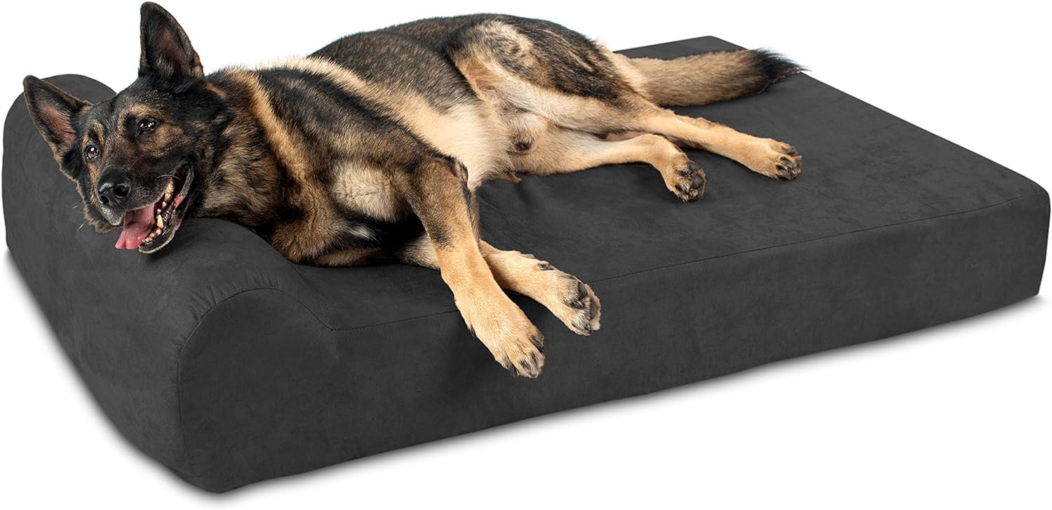 Big Barker Orthopedic Dog Bed w/Headrest - 7 Dog Bed for Large Dogs w/Washable Microsuede Cover - Elevated Dog Bed Made in The USA w/ 10-Year Warranty (Headrest, XL, Charcoal Gray)