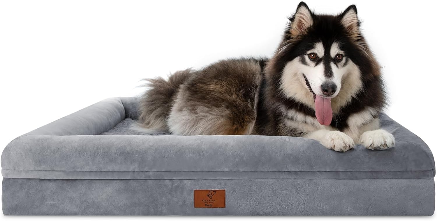 Yiruka XL Dog Bed, Orthopedic Washable Dog Bed with Removable Cover, Grey Waterproof Extra Large Dog Bed