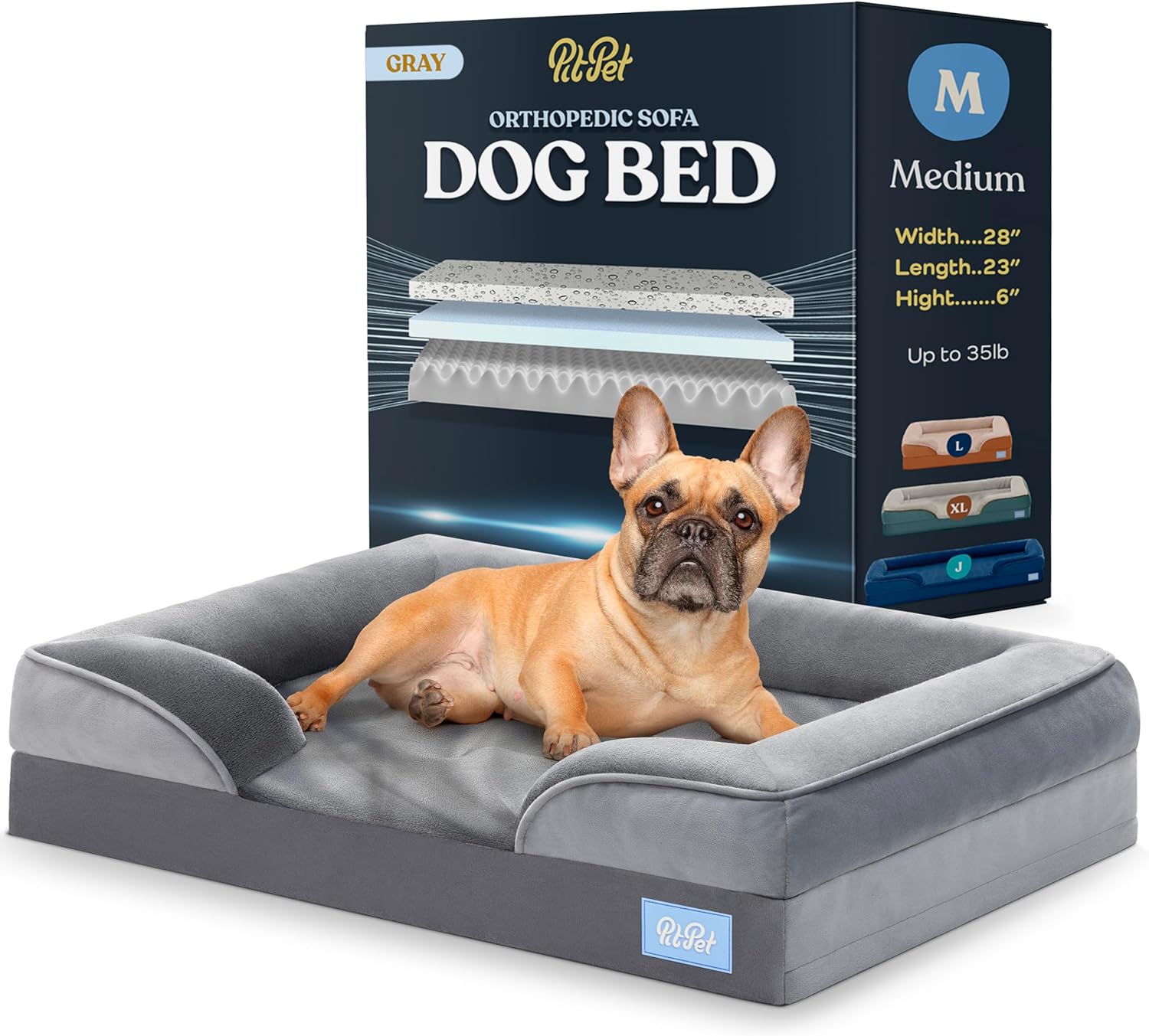 Orthopedic Sofa Dog Bed - Ultra Comfortable Dog Beds for Medium Dogs - Breathable & Waterproof Pet Bed- Egg Foam Sofa Bed with Extra Head and Neck Support - Removable Washable Cover & Nonslip Bottom.