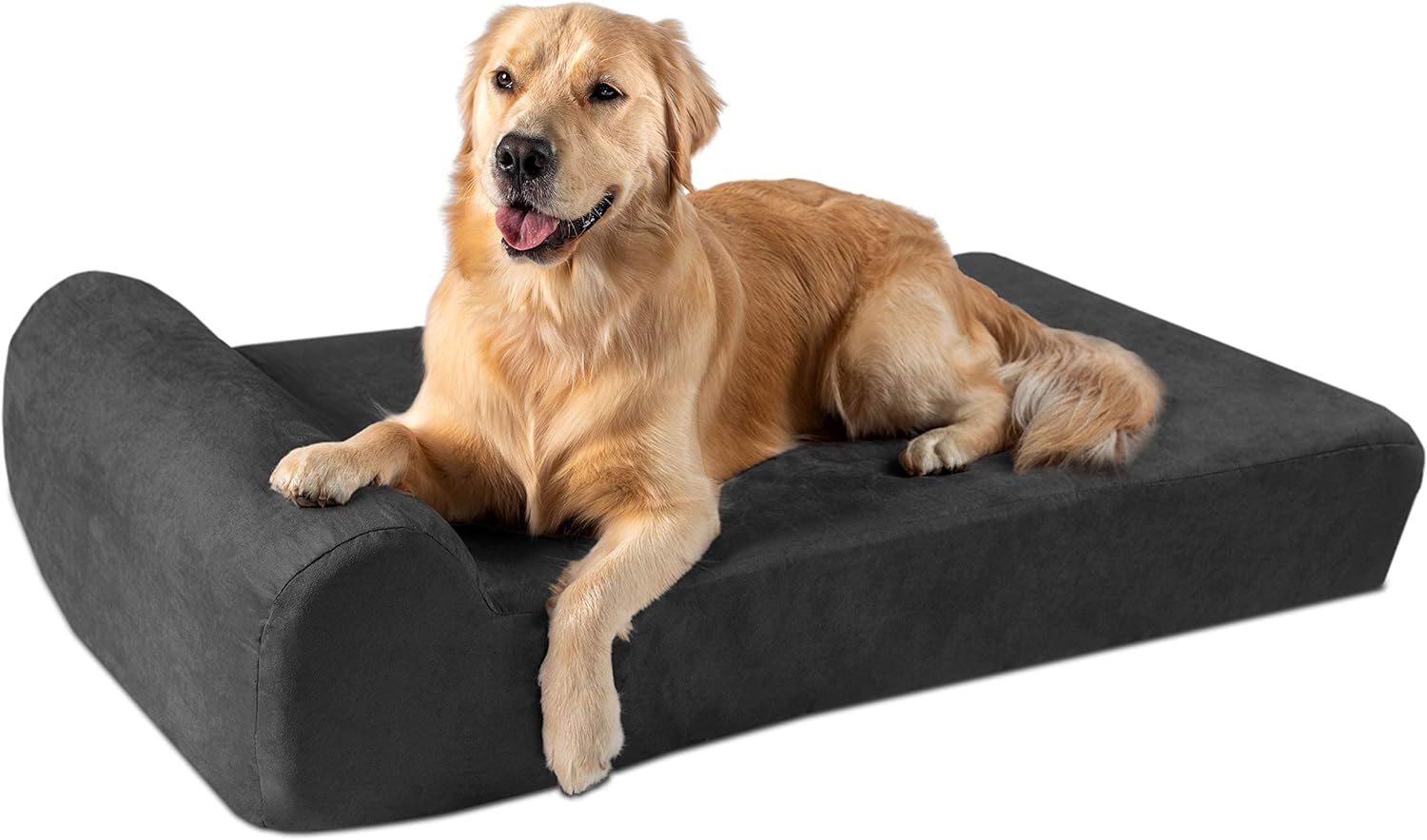 Big Barker Elevated Orthopedic Dog Bed w/Headrest - 7 for Large Dogs w/Washable Microsuede Cover - Made in The USA w/ 10-Year Warranty (Headrest, Large, Charcoal)