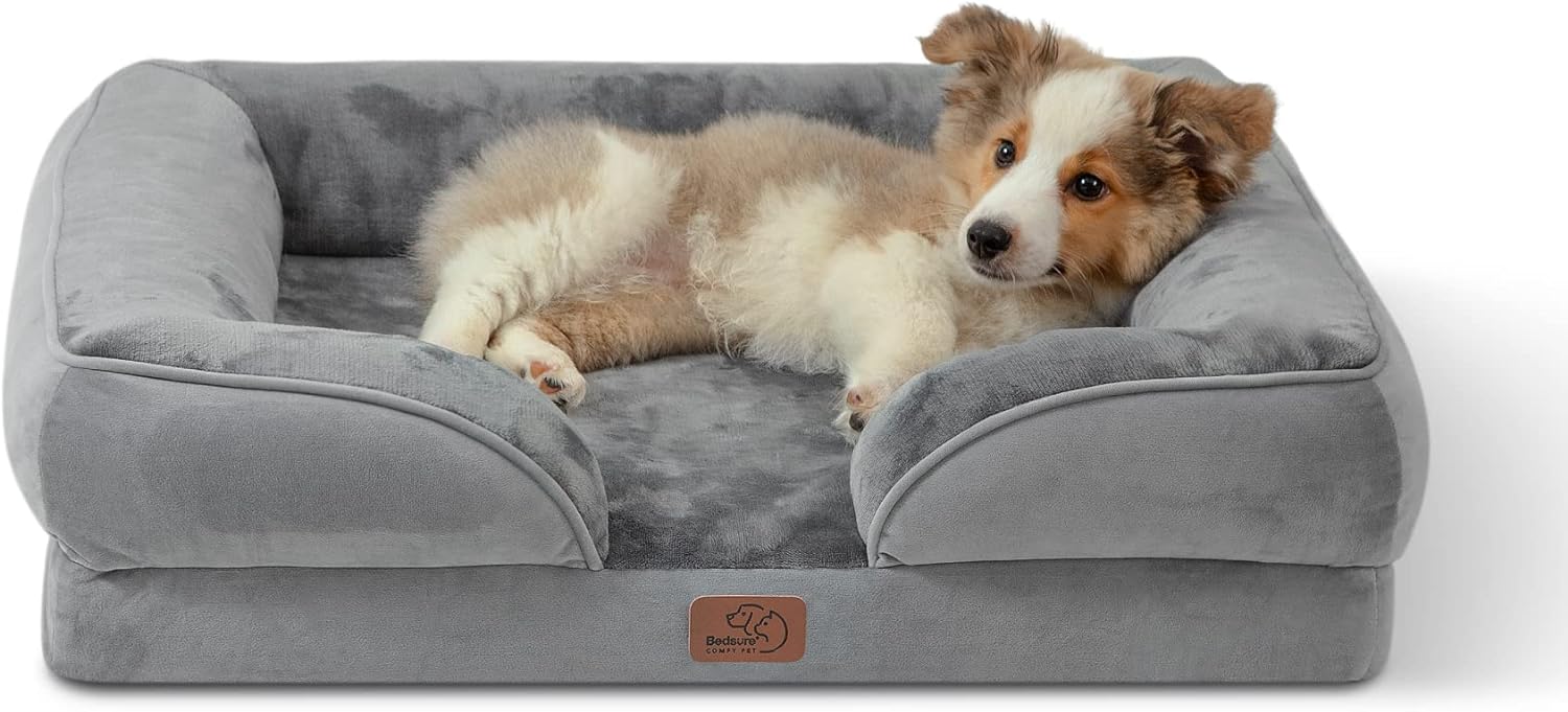 Bedsure Orthopedic Bed for Medium Dogs - Waterproof Dog Sofa Bed Medium, Supportive Foam Pet Couch with Removable Washable Cover, Waterproof Lining and Nonskid Bottom, Grey