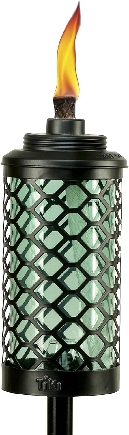 TIKI Brand Honeycomb Outdoor Torch, Blue - Decorative Outdoor Lighting for Patio, Backyard, and Lawn, 65 in, 1120112
