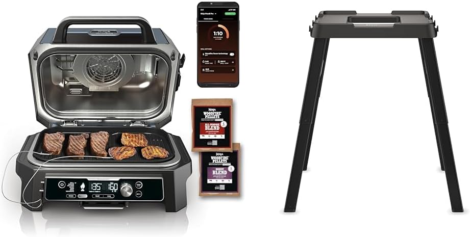 Ninja OG951 Woodfire Pro Connect Premium XL Outdoor Grill & Smoker & XSKUNSTAND Outdoor Stand