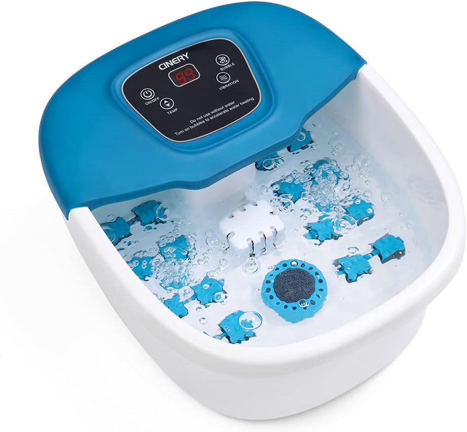 CINERY Foot Spa Bath Massager with Heat, Bubbles, Vibration and Pedicure Foot Spa with 16 Rollers for Feet Stress Relief, Foot Soaker with Mini Acupressure Massage Points & Temperature Control