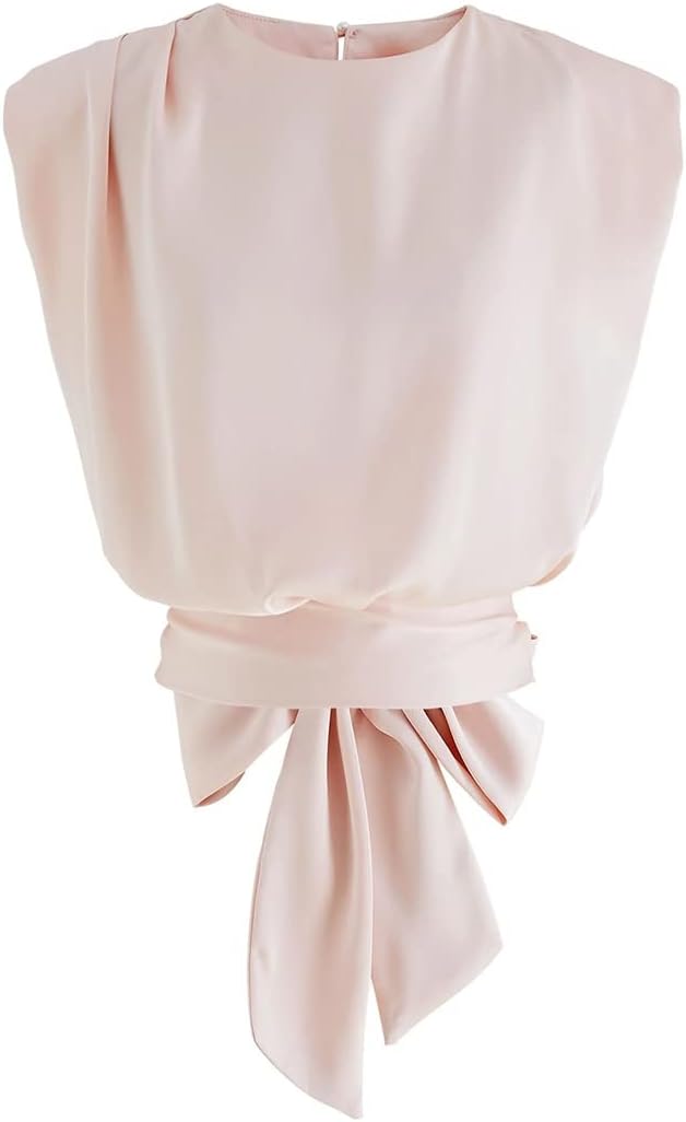 CHICWISH Women' White/Light Yellow/Sage/Pink/Pistachio Satin Tie Back Sleeveless Top