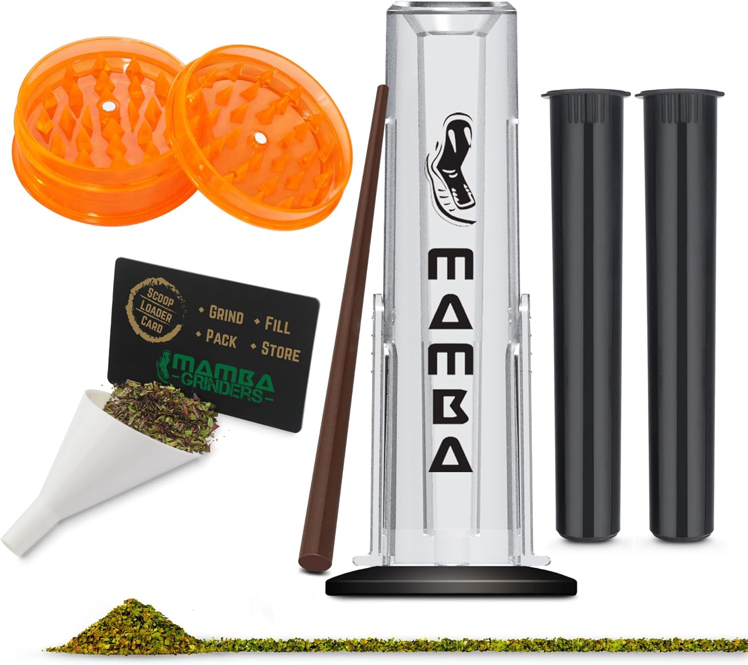 Mamba 7pc Hand Herb Grinder Set. Manual 4-in-1 System for Pre-Rolled Paper Cones to Grind, Fill, Pack and Store