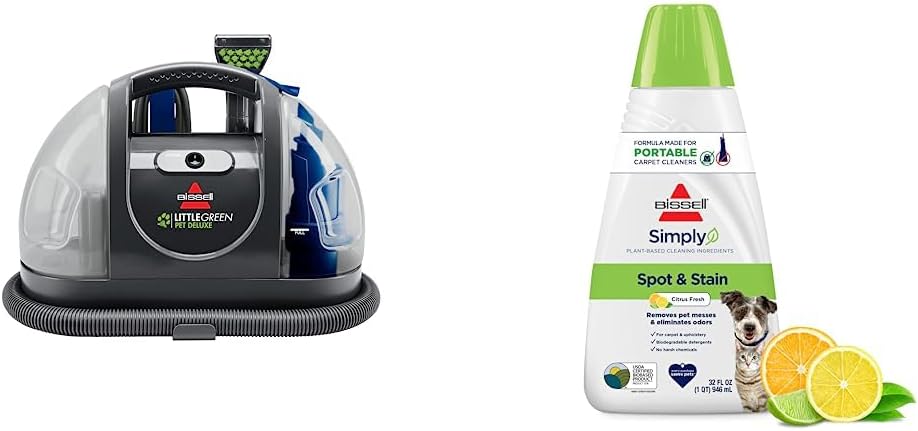Bundle of Bissell Little Green Pet Deluxe Portable Carpet Cleaner, 3353   Bissell Simply Spot & Stain Portable Carpet Cleaner Formula, 32 oz, 3368