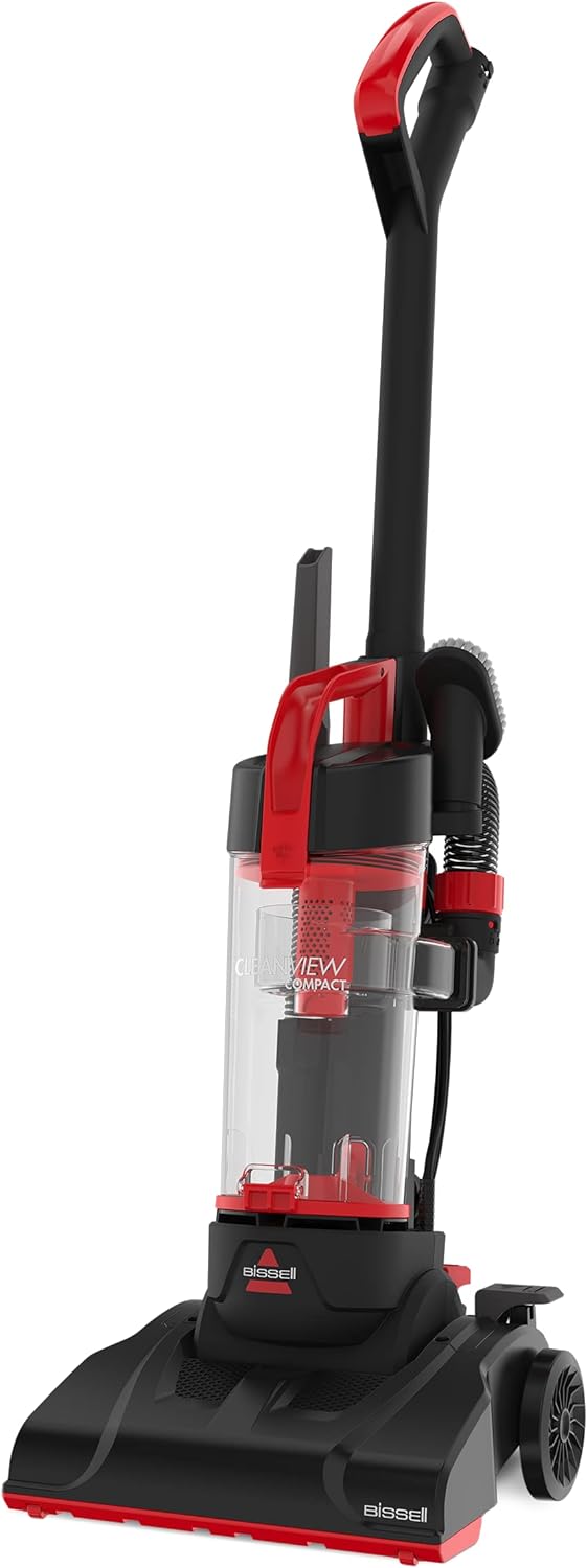 BISSELL CleanView Compact Upright Vacuum, Fits In Dorm Rooms & Apartments, Lightweight with Powerful Suction and Removable Extension Wand, 3508, Red,black