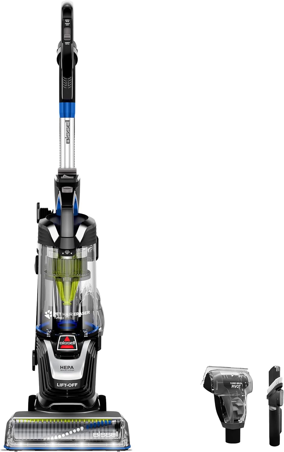 BISSELL Pet Hair Eraser Turbo Lift-Off Vacuum, w/ Self-Cleaning Brush Roll, HEPA Filtration, Powerful Pickup with TurboBrush Pivot Tool & LED-lit dusting & Crevice Tool, 3774F