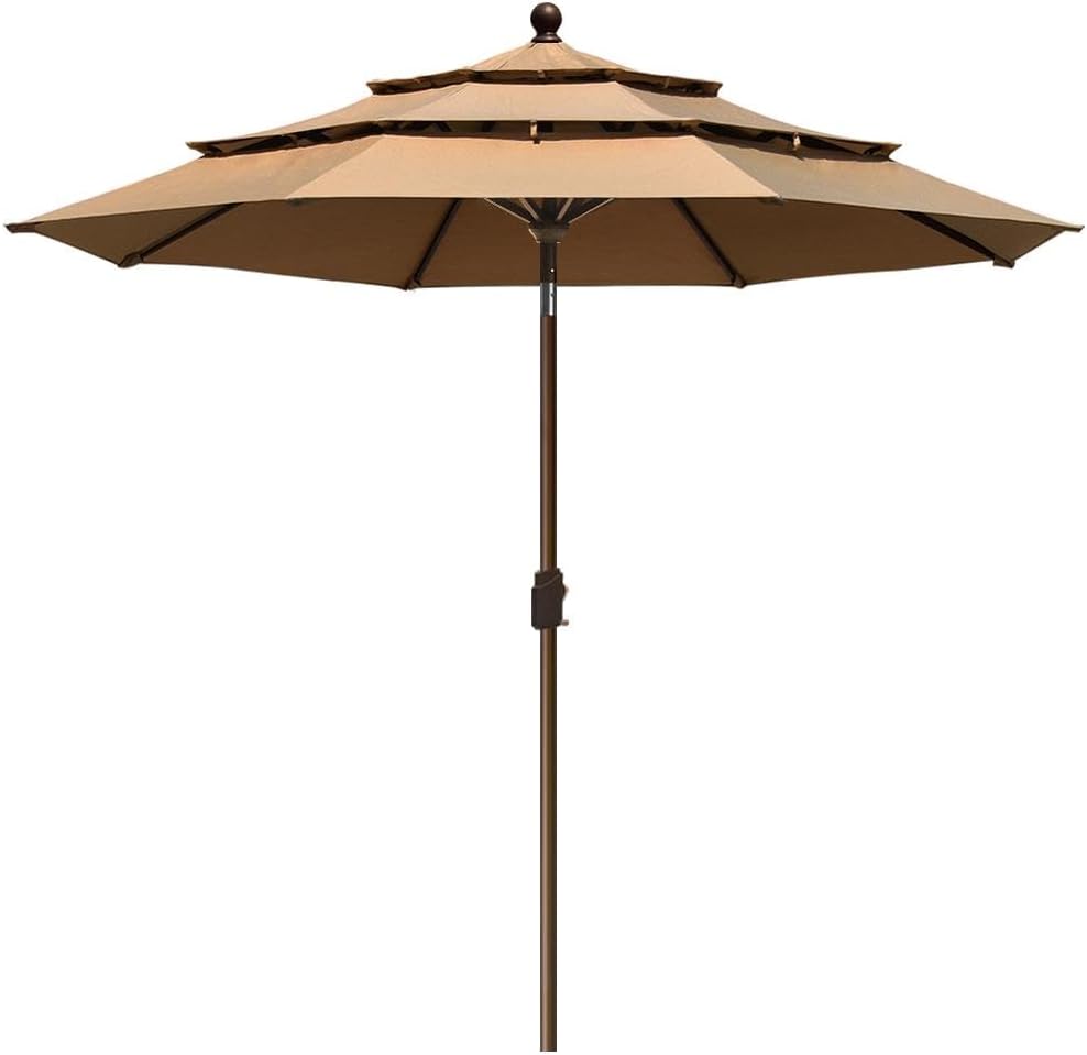 EliteShade USA 10-Year-Non-Fading Sunumbrella 9Ft 3 Tiers Market Umbrella Patio Umbrella Outdoor Table Umbrella with Ventilation,Heather Beige