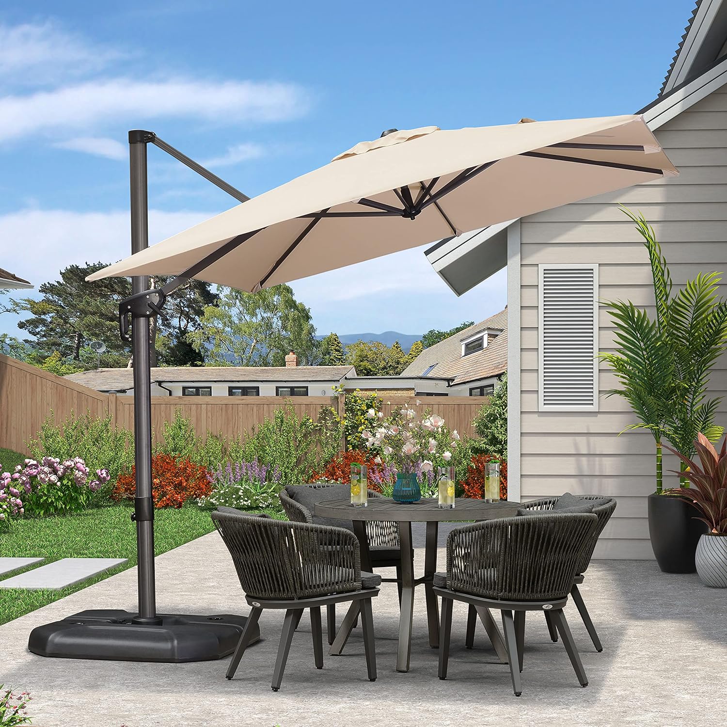 PURPLE LEAF 8 Feet Patio Umbrella Outdoor Cantilever Square Umbrella Aluminum Offset Umbrella with 360-degree Rotation for Garden Deck Pool Patio, Beige