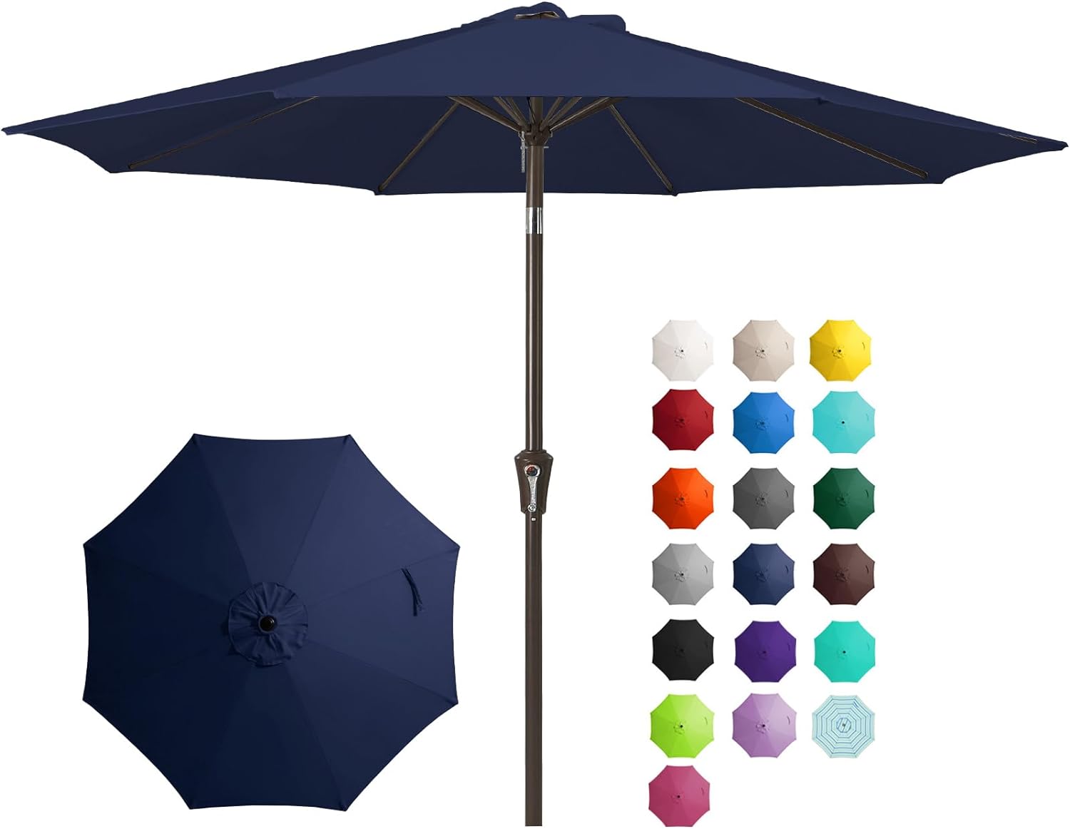 JEAREY 9FT Outdoor Patio Umbrella Outdoor Table Umbrella with Push Button Tilt and Crank, Market Umbrella 8 Sturdy Ribs UV Protection Waterproof for Garden, Deck, Backyard, Pool (Navy Blue)