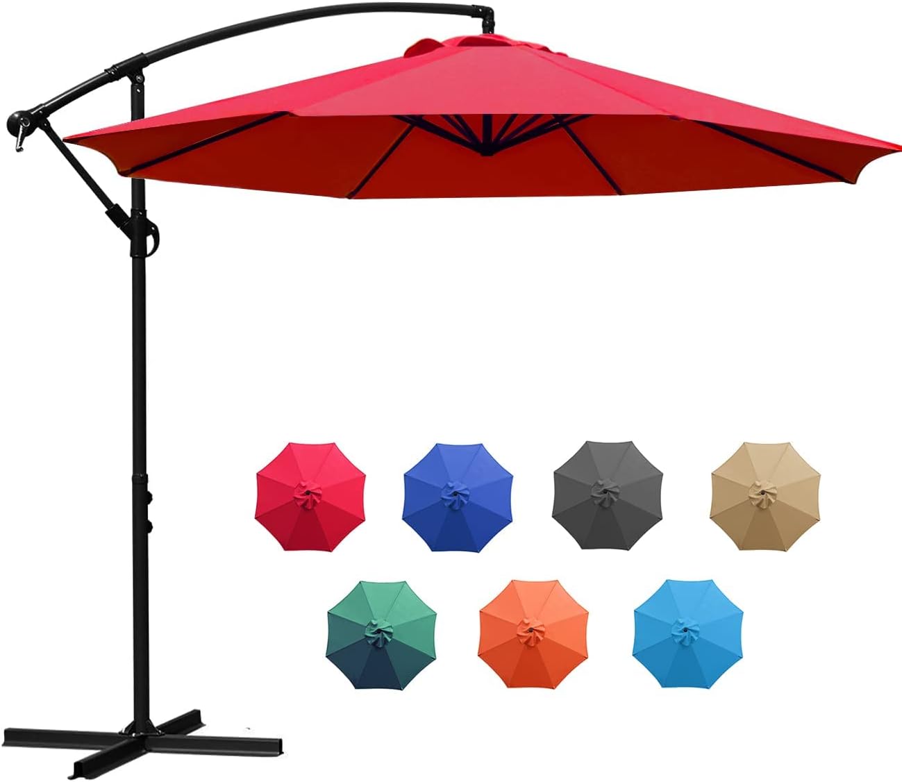 Sunnyglade 10Ft Outdoor Adjustable Offset Cantilever Hanging Patio Umbrella (Red)