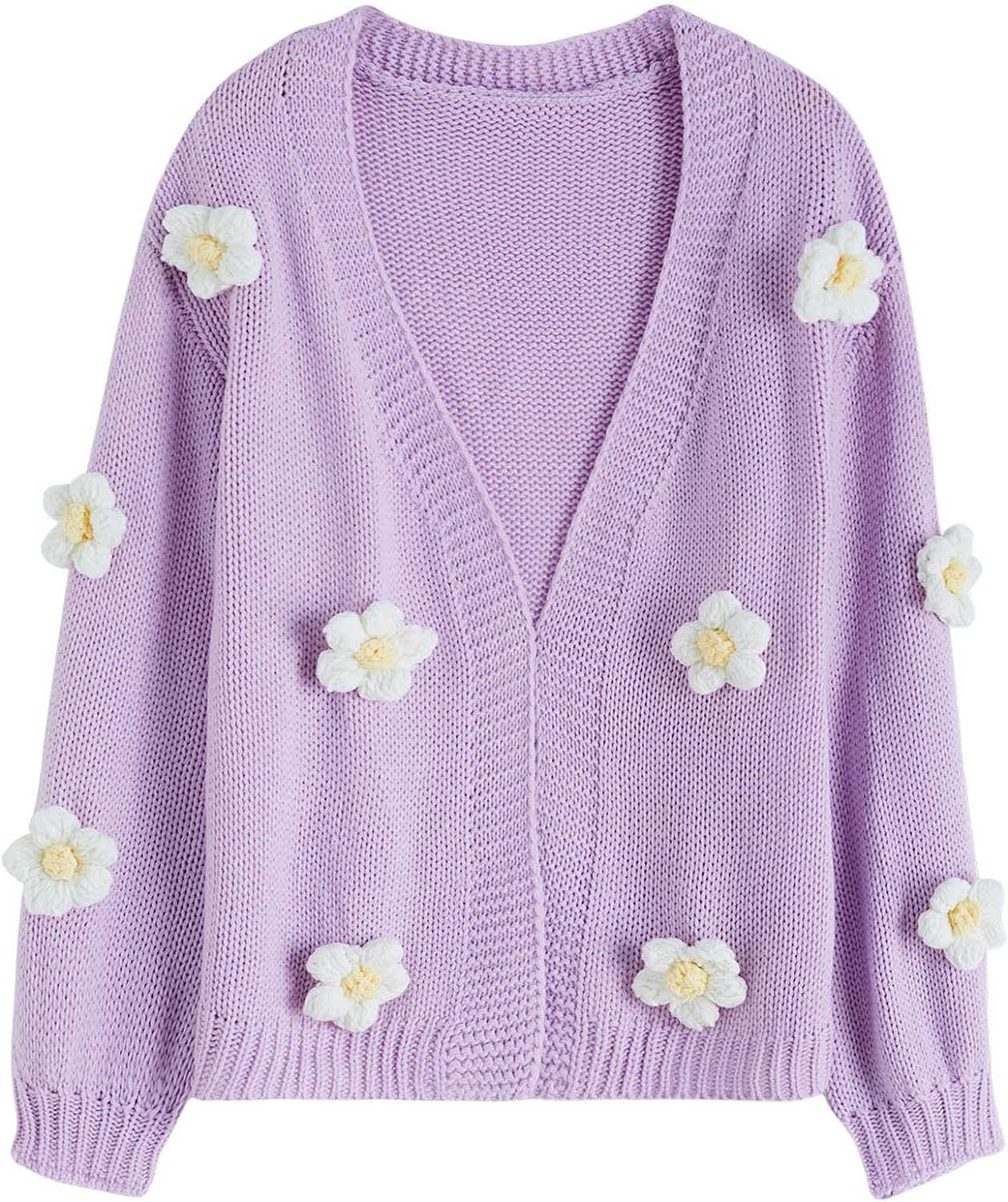 CHICWISH Women' White/Pink/Black/Tan/Lilac 3DStitchFlowerOpenFrontKnitCardigan