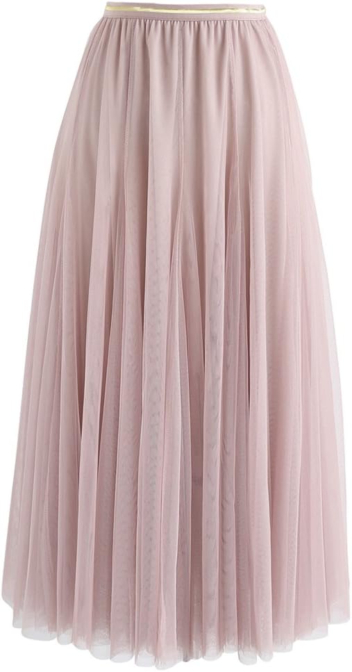 CHICWISH Women' Lilac/Cream/Grey/Pink/Black Layered Mesh Ballet Prom Party Tulle Tutu A-Line Maxi Skirt