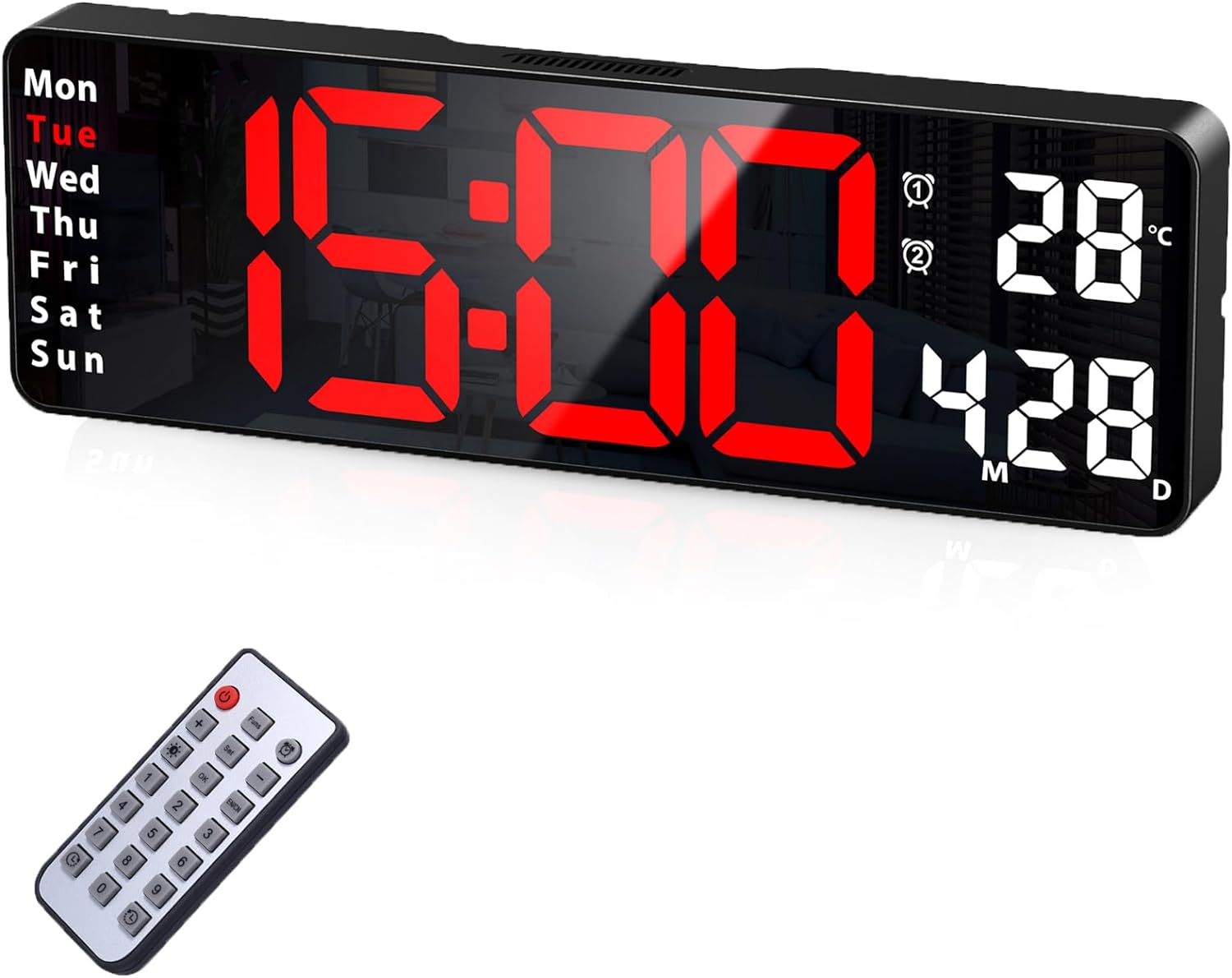 AMIR Digital Clock, 13 Large Display Digital Wall Clock for Living Room Decor, LED Big Wall Clock with Remote Control, Timer, 12/24H, Automatic Brightness Dimmer