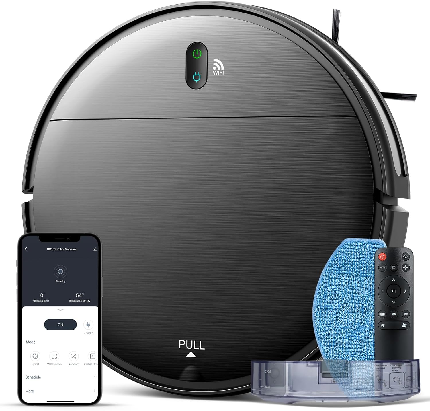 Robot Vacuum and Mop Combo, 2 in 1 Mopping Robot Vacuum Cleaner with Schedule, Wi-Fi/App/Alexa, 1400Pa Max Suction, Self-Charging Robotic Vacuum, Slim, Ideal for Hard Floor, Pet Hair, Low-Pile Carpet