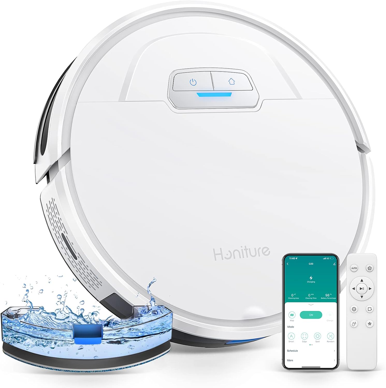 HONITURE Robot Vacuum and Mop Combo, 4000pa Strong Suction, G20 Robot Vacuum Cleaner with Self-Charging, 150Mins Max, App&Remote&Voice Control, Super-Slim, Ideal for Pet Hair