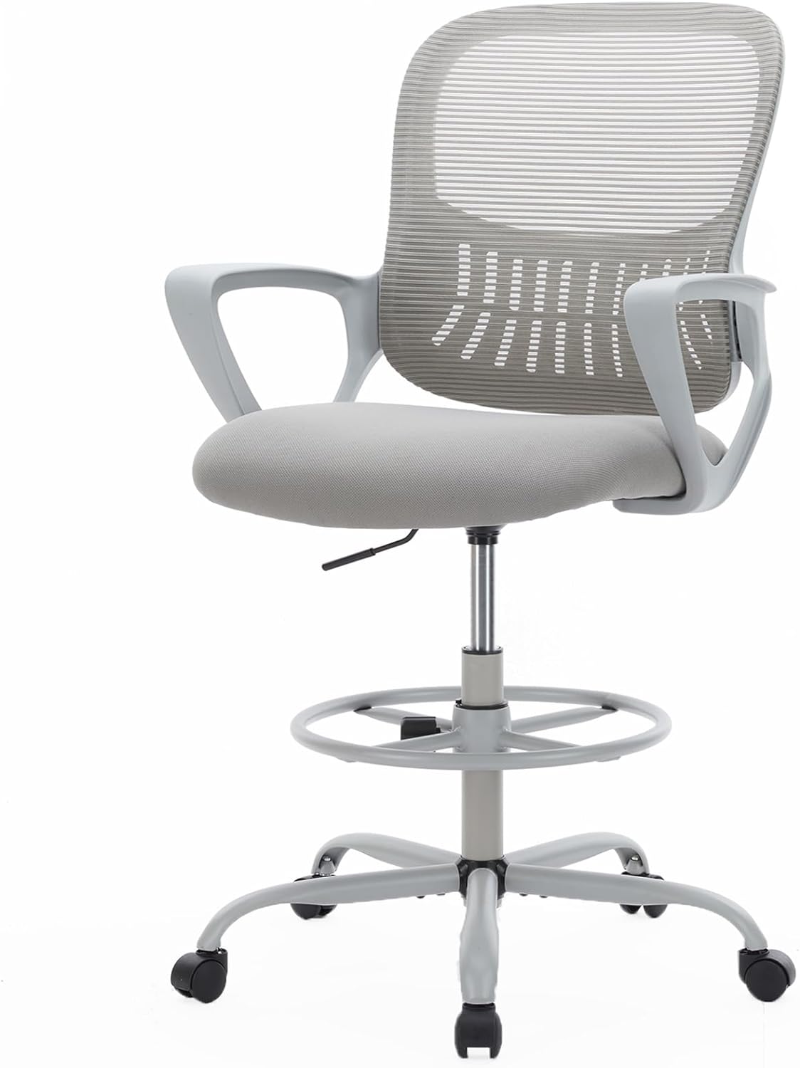 JHK, Tall Standing Desk Counter Height Mid Back Mesh Drafting Chairs with Arms for Home Office, Grey