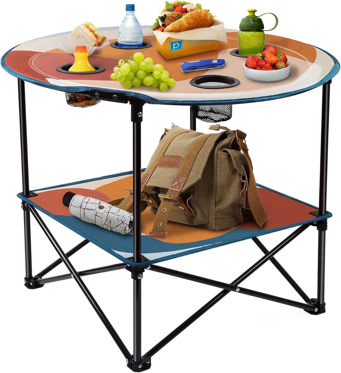 LESES Beach Table Tailgate Table Portable Picnic Table with 4 Cup Holders and Carrying Bags Folding Camping Tables That Fold Up Lightweight for Outdoors/Camping/Hiking