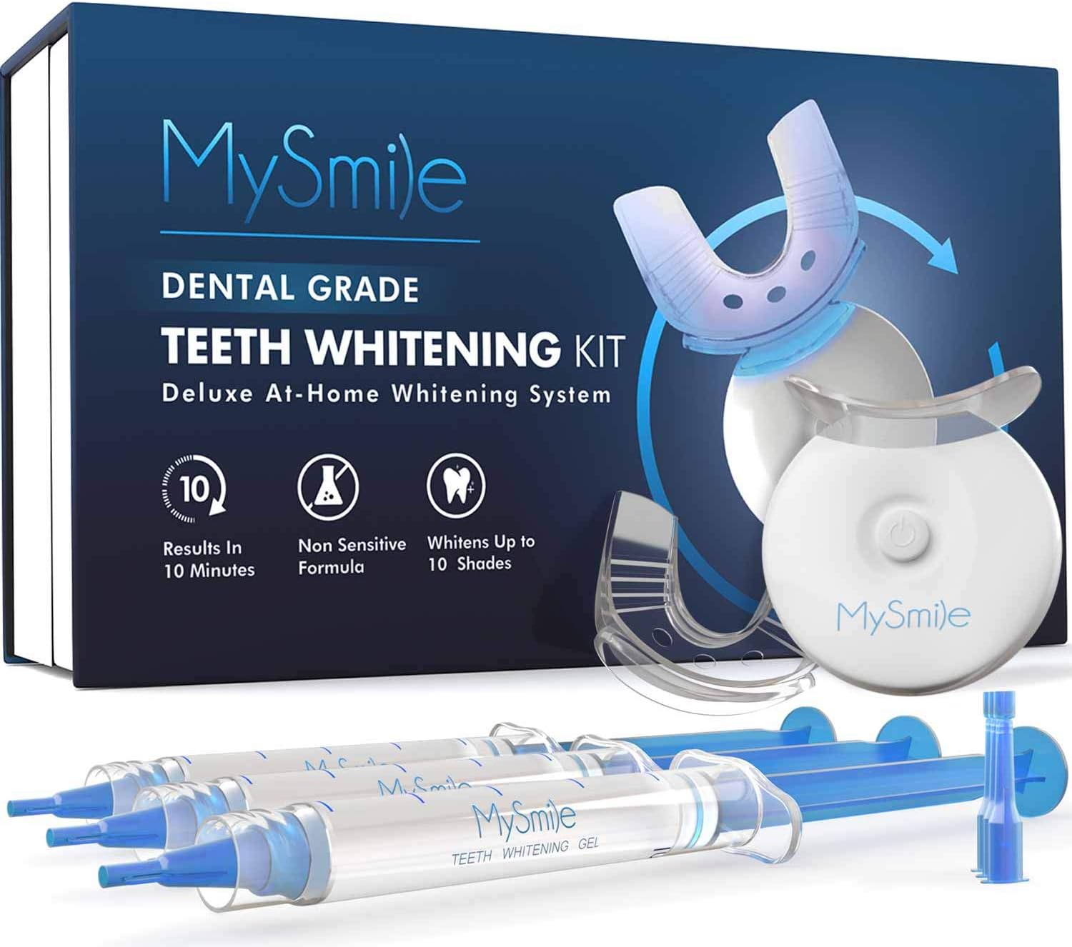 MySmile Teeth Whitening Kit with LED Light, 10 Min Non-Sensitive Fast Teeth Whitener with 3 Carbamide Peroxide Teeth Whitening Gel, Helps to Remove Stains from Coffee, Smoking, Wines, Soda, Food