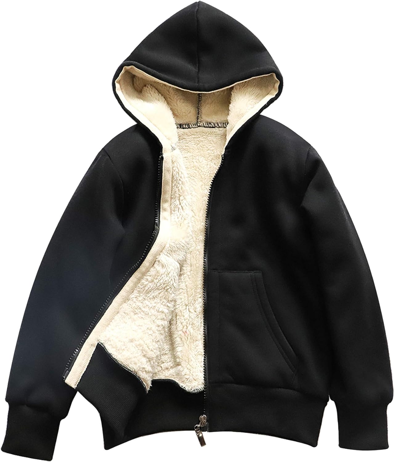 Yeokou Unisex Boys Girls Kid' Winter Sherpa Lined Zip Up Sweatshirt Jacket Hoodie