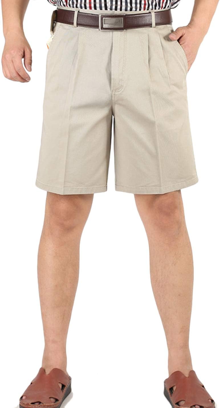 Yeokou Men' Classic Weekend Oxford Pleated Front Golf Shorts