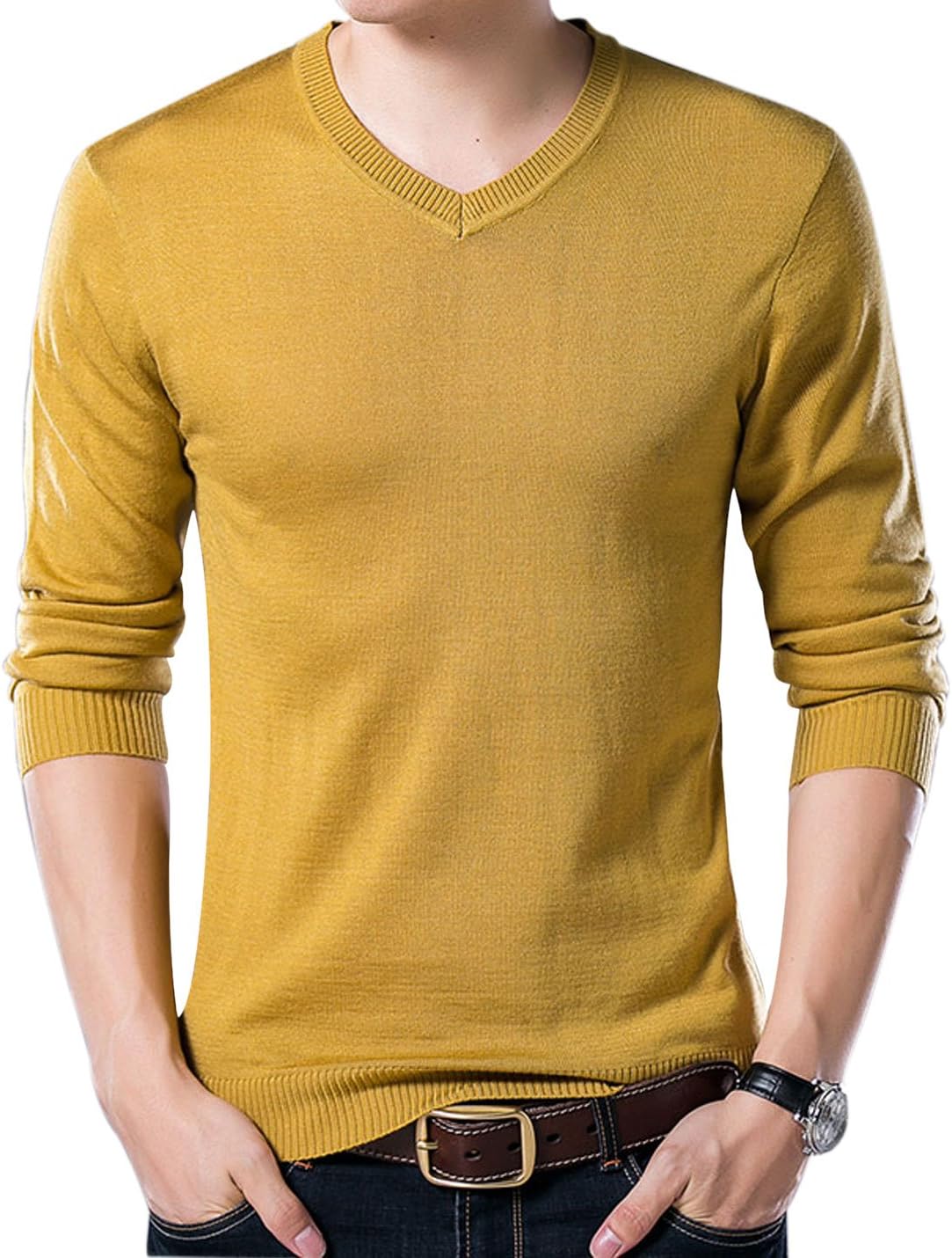 Yeokou Men' Casual Slim V Neck Winter Wool Cashmere Pullover Jumper Sweater