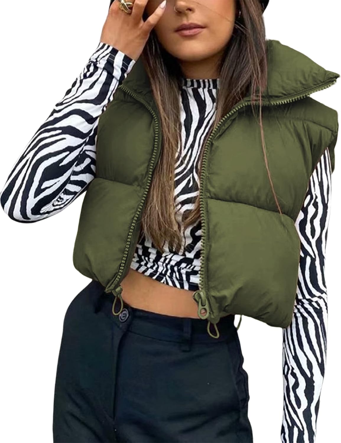 Yeokou Women' Cropped Puffer Vest Zip Up Stand Collar Sleeveless Outerwear with Pockets