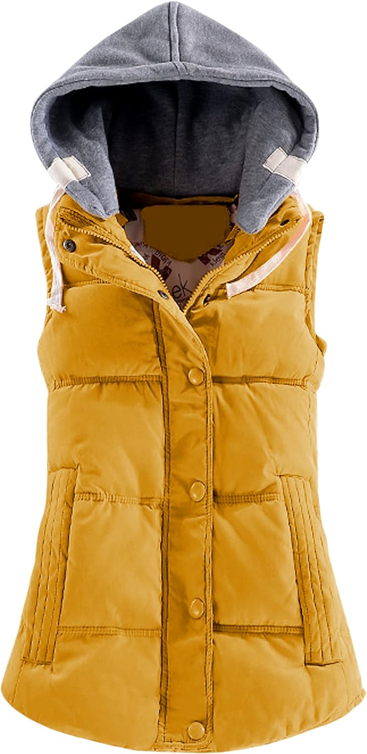 Yeokou Women' Slim Sleeveless Quilted Removable Hooded Winter Puffer Vest Coat