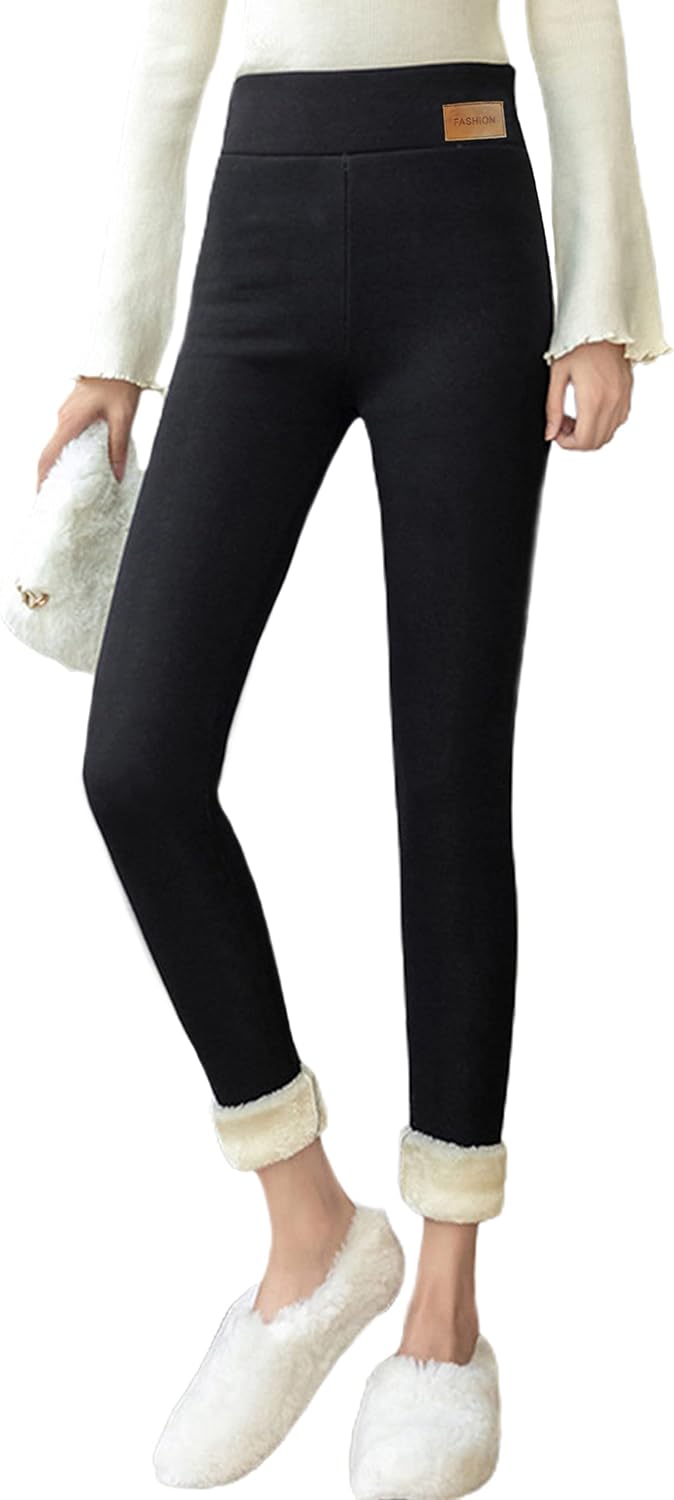 Yeokou Warm Sherpa Fleece Lined High Waisted Leggings Stretchy Thick Skinny Pants